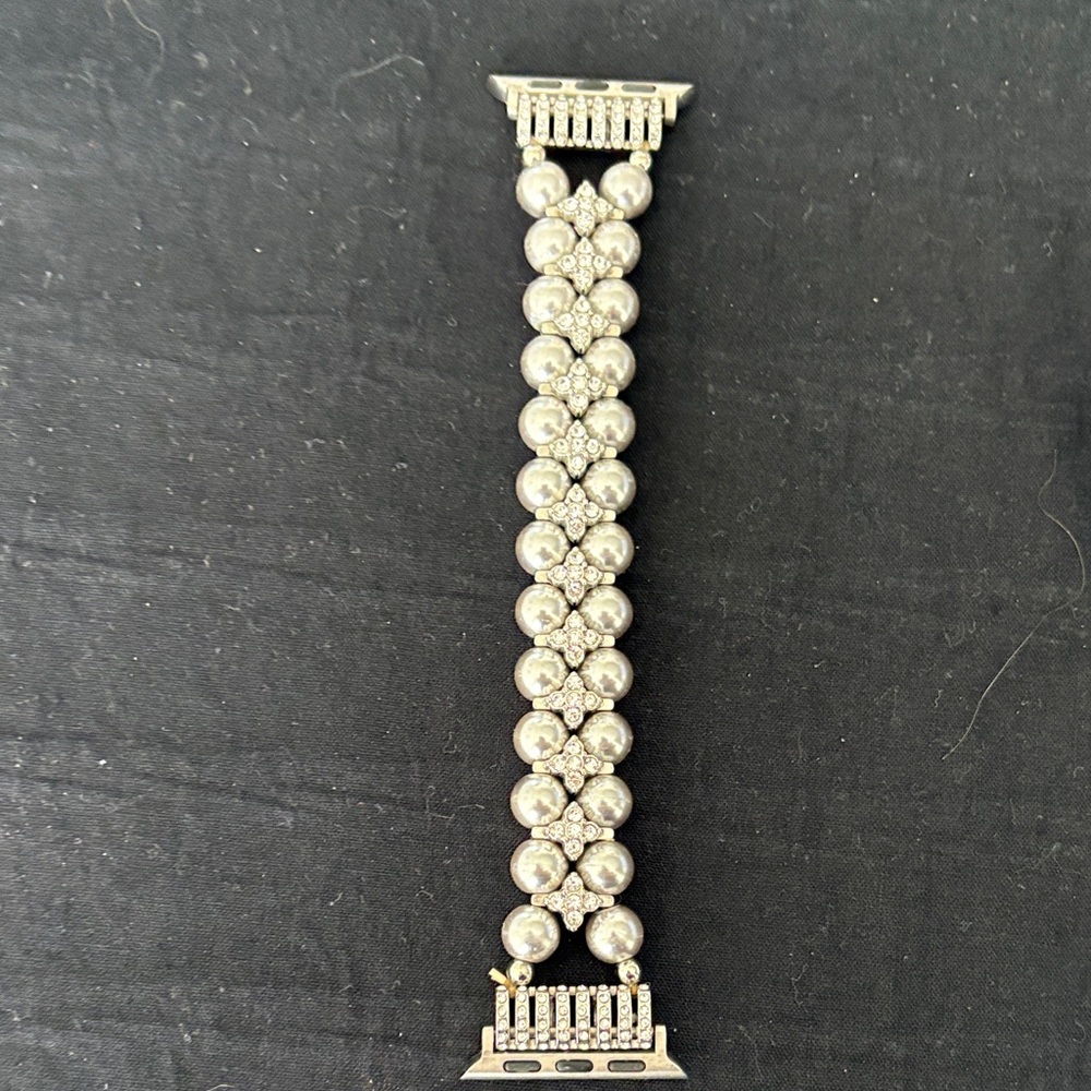 Silver IWATCH Gray Pearl Rhinestone Elastic Band